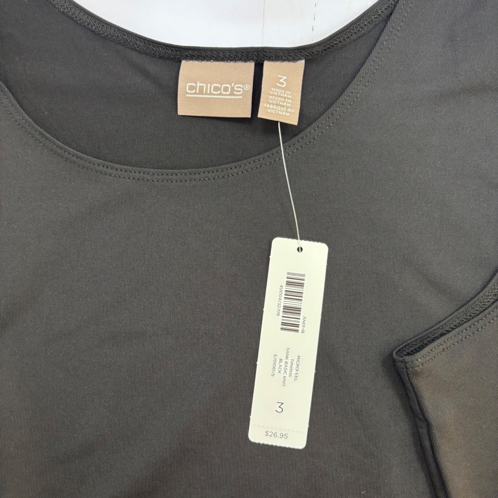 Chico's Microfeel Timeless Tank Basic‎ Knit Black Scoop Neck Size 3 NEW